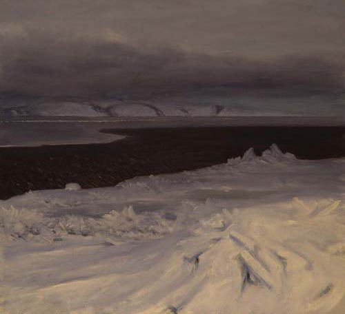 White Island On a Dark Gray Day Anarctica Oil Paintings David Rosenthal Antarctic Artist